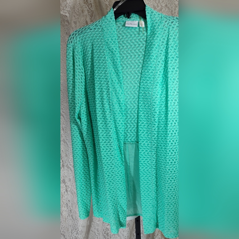 Kim Rogers Green Cardigan Sweater with Textured Knit